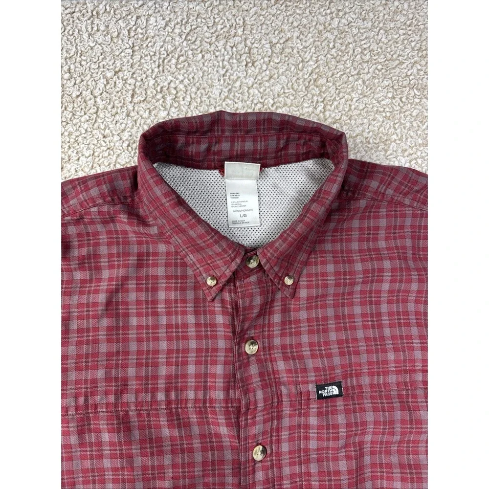 The North Face Red Plaid Shirt Mesh Lined Fishing Hiking Outdoors Button Down L